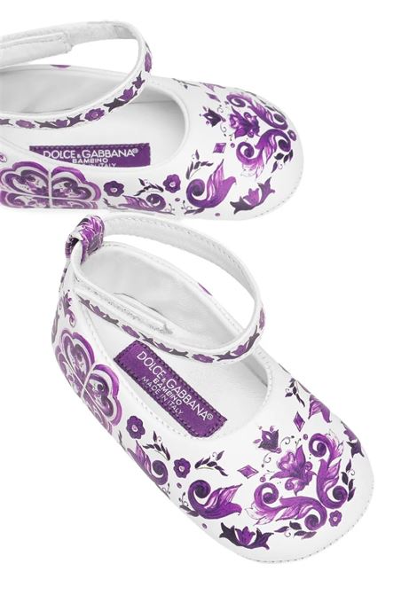 White Ballerinas with Purple Maiolica Print DOLCE & GABBANA KIDS | DK0065-AC513I03TN